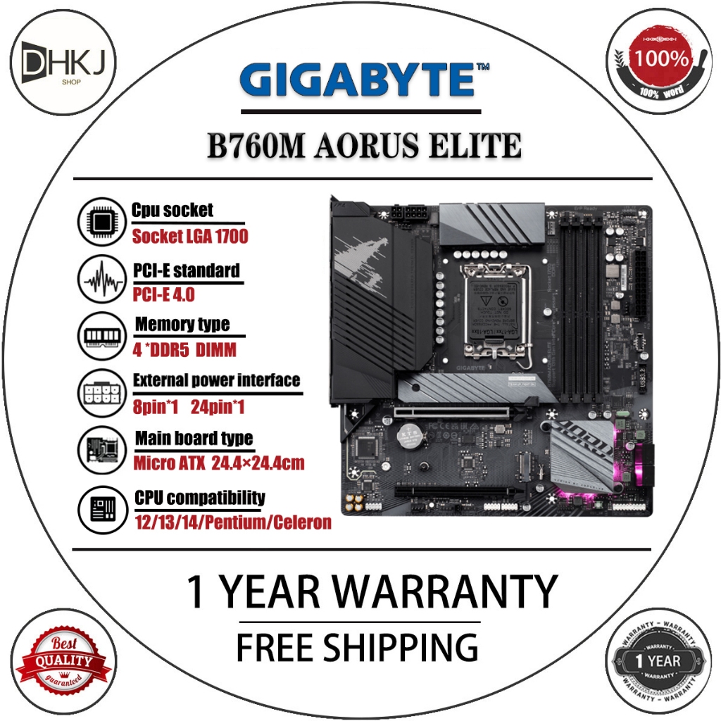 ใช้เมนบอร์ดสําหรับเล่นเกม Gigabyte B760M AORUS ELITE DDR5, เมนบอร์ดเดสก์ท็อป MATX, รองรับ CPU Intel 