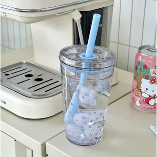 แก้ว Tritan 450ml พร้อมหลอด ลายพิมพ์ใหม่2026 ใช้ดื่มชานม-กาแฟได้
