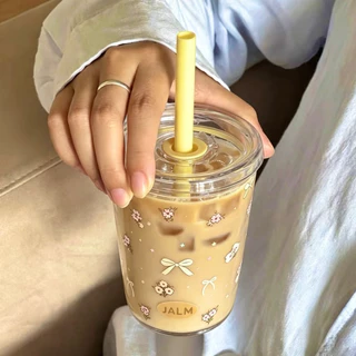 แก้ว Tritan 450ml พร้อมหลอด ลายพิมพ์ใหม่2026 ใช้ดื่มชานม-กาแฟได้