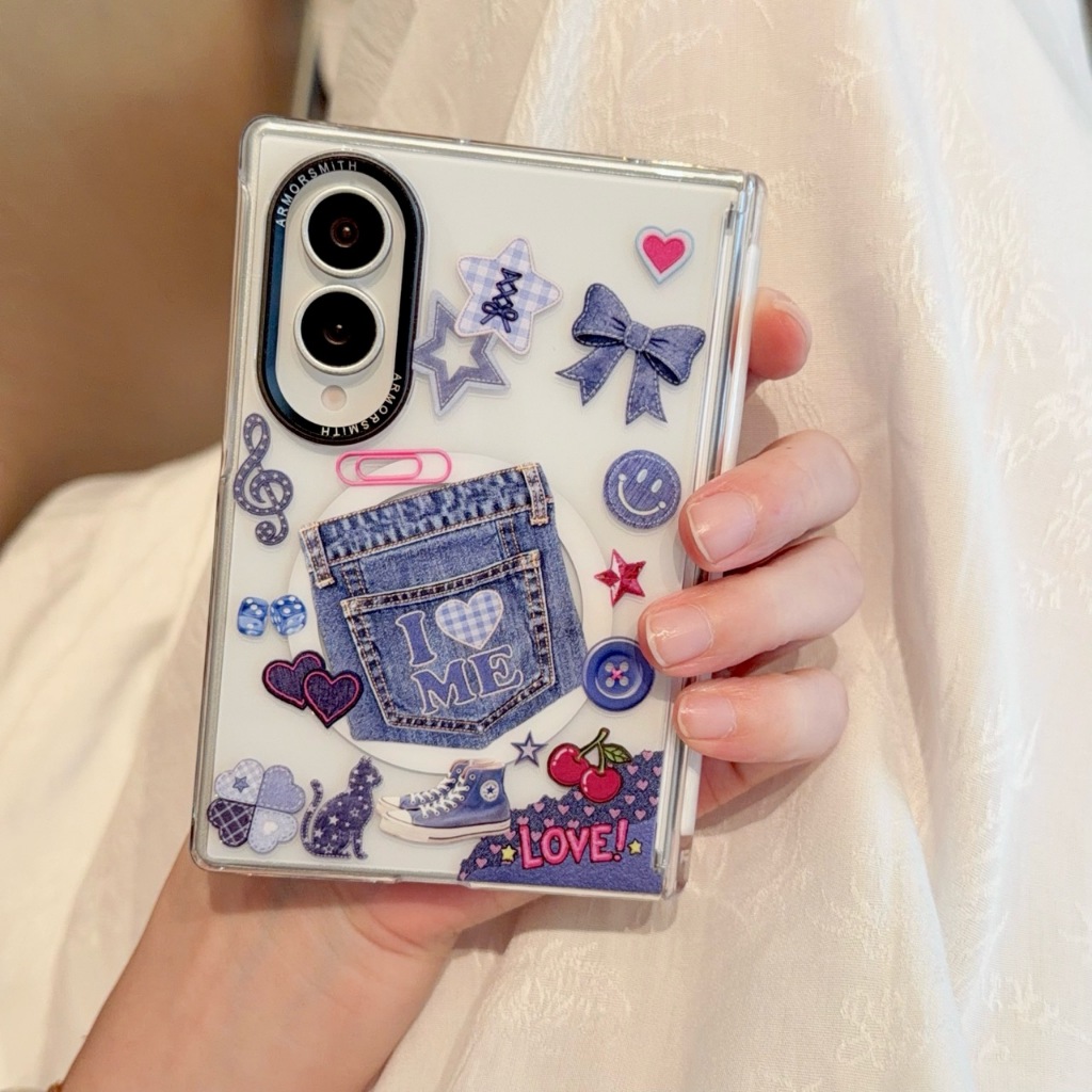 เคสโทรศัพท์แม่เหล็กพิมพ์ลายผ้ายีนส์สร้างสรรค์สําหรับ Samsung Galaxy Z Fold 7 /Fold 8 /Fold 8 Ultra