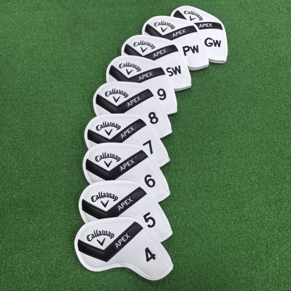 APEX Golf Iron Head Covers PU Leather เย็บปักถักร้อย 4-9 PW GW SW อุปกรณ์กอล์ฟ