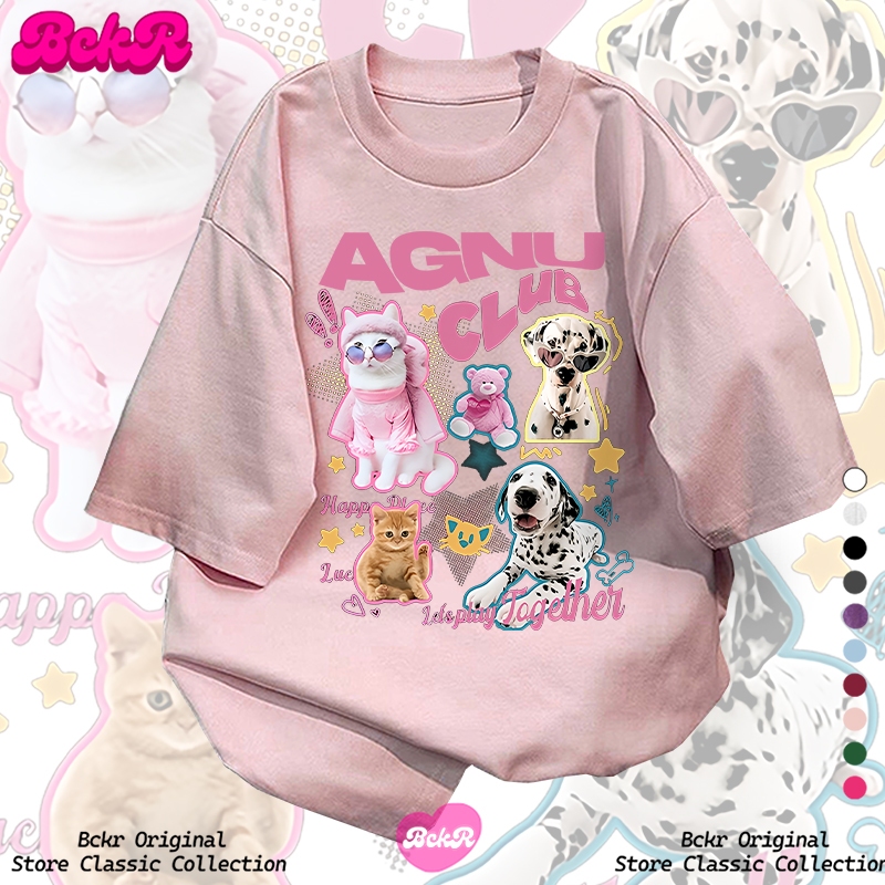 【จัดส่งตลอด 24 ชั่วโมง】 BCKR สไตล์พรีพี ลายจุด ลายน้องหมา เสื้อผญ เสื่อยืด oversize คอกลม เสื้อYG394