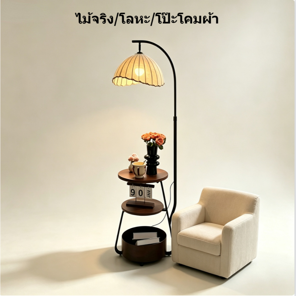 ใหม่ โคมไฟตั้งพื้นย้อนยุคพร้อมชั้นวางแบบบูรณาการ – แสงโดยรอบสําหรับห้องนอนห้องนั่งเล่นหรือโซฟา-ด้านข้างใช้