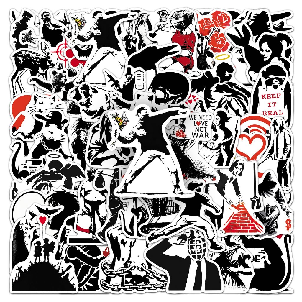 Retro 50pcs Banksy Street Art สติกเกอร์สําหรับโทรศัพท์แล็ปท็อปสมุดภาพ Art หมวกกันน็อกสติกเกอร์ Graffiti กันน้ํา DIY