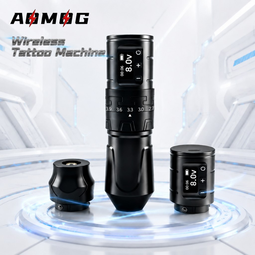 AOMOG ปากกาสักไร้สาย ปรับความเร็วได้ 7 ระดับ มอเตอร์ไร้แปรงถ่าน แบตเตอรี่ 1800mAh จอ OLED แสดงผลชัดเจน สำหรับช่างสักมืออาชีพ