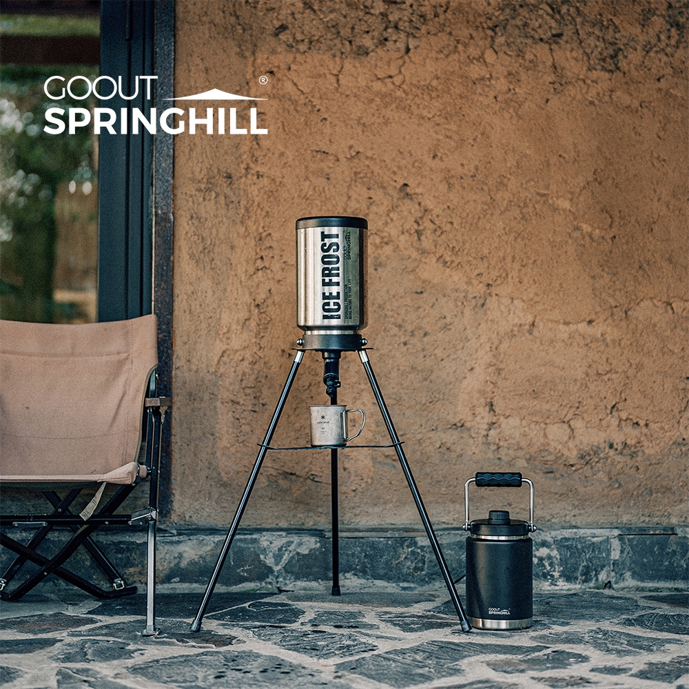 Gooutspringhill 1.9/3.8L ถังเก็บน้ำแข็ง Frost ขนาด ขาตั้งได้ สำหรับแคมป์ปิ้งกลางแจ้ง ขาตั้งแก้วน้ำ พร้อมชุดวาล์ว