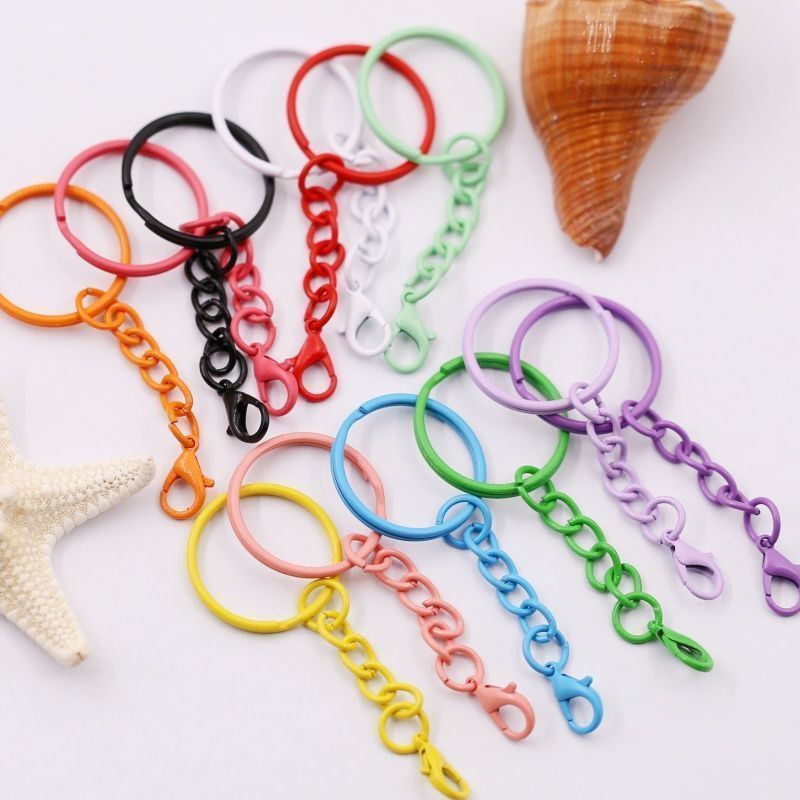 สีแหวนกุญแจพร้อมโซ่ + Lobster Clasp เครื่องประดับ Clasp อุปกรณ์เสริมตุ๊กตาพวงกุญแจพร้อมโซ่ + Lobster