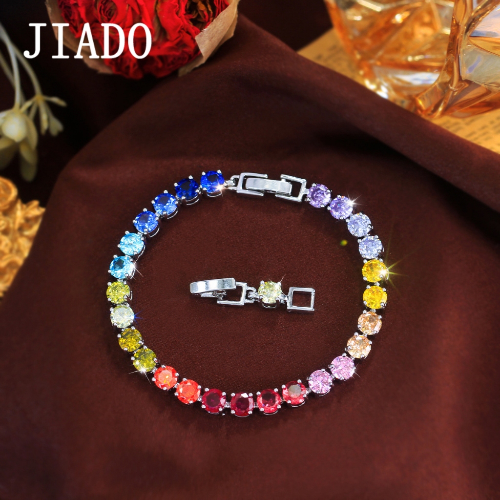 JIADO สวย INS สไตล์ผู้หญิงวงกลม Tinnes กําไลข้อมือเครื่องประดับฝัง 6 มม.สีสัน AAA หินเพทายเงินชุบ Ra