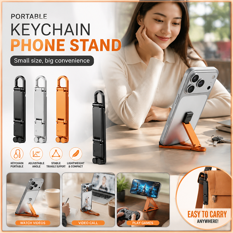 ท้องถิ่น ขาตั้งโทรศัพท์พวงกุญแจแบบพับได้ขนาดเล็ก,ที่วางโทรศัพท์มือถือแฮนด์ฟรีน้ําหนักเบาแบบปรับได้หลายมุมสําหรับโต๊ะเดินทา