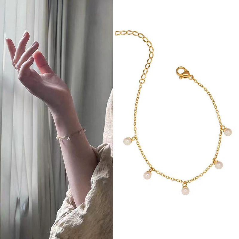 Luna Petite สแตนเลสสร้อยข้อมือมุกขนาดเล็กกันน้ํา Sweat-Proof Non-Fading สร้อยข้อมือแฟชั่น Elegant Classic All-Match เหมาะสําหรับสุภาพสตรี