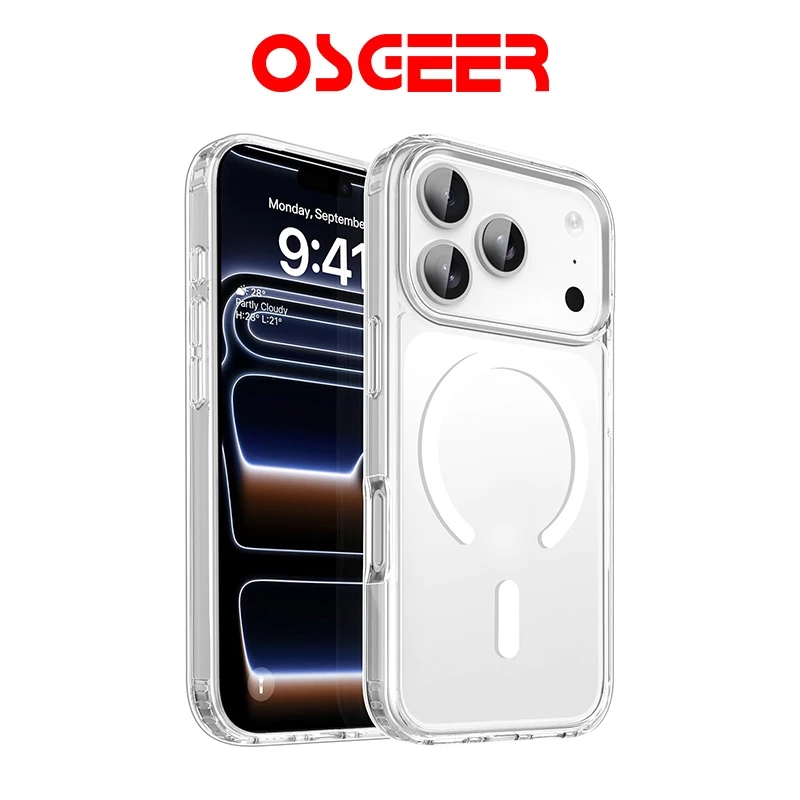 OSGEER แม่เหล็กกันกระแทกใสป้องกันสีเหลืองเคส PC ฝาหลังสําหรับ iPhone 18 17 Pro Max 16 Pro Max 15 Plus 14 13 12 11 Pro Max