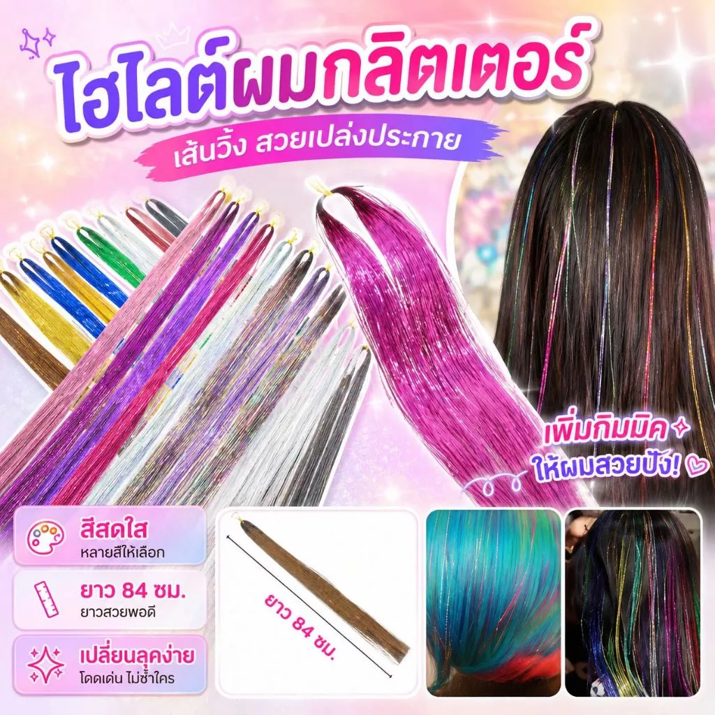ðĨðĨðĨãIn StockãPony Headdress Hair Extension Glitter Tinsel Straight False Synthetic Sparkle Shiny