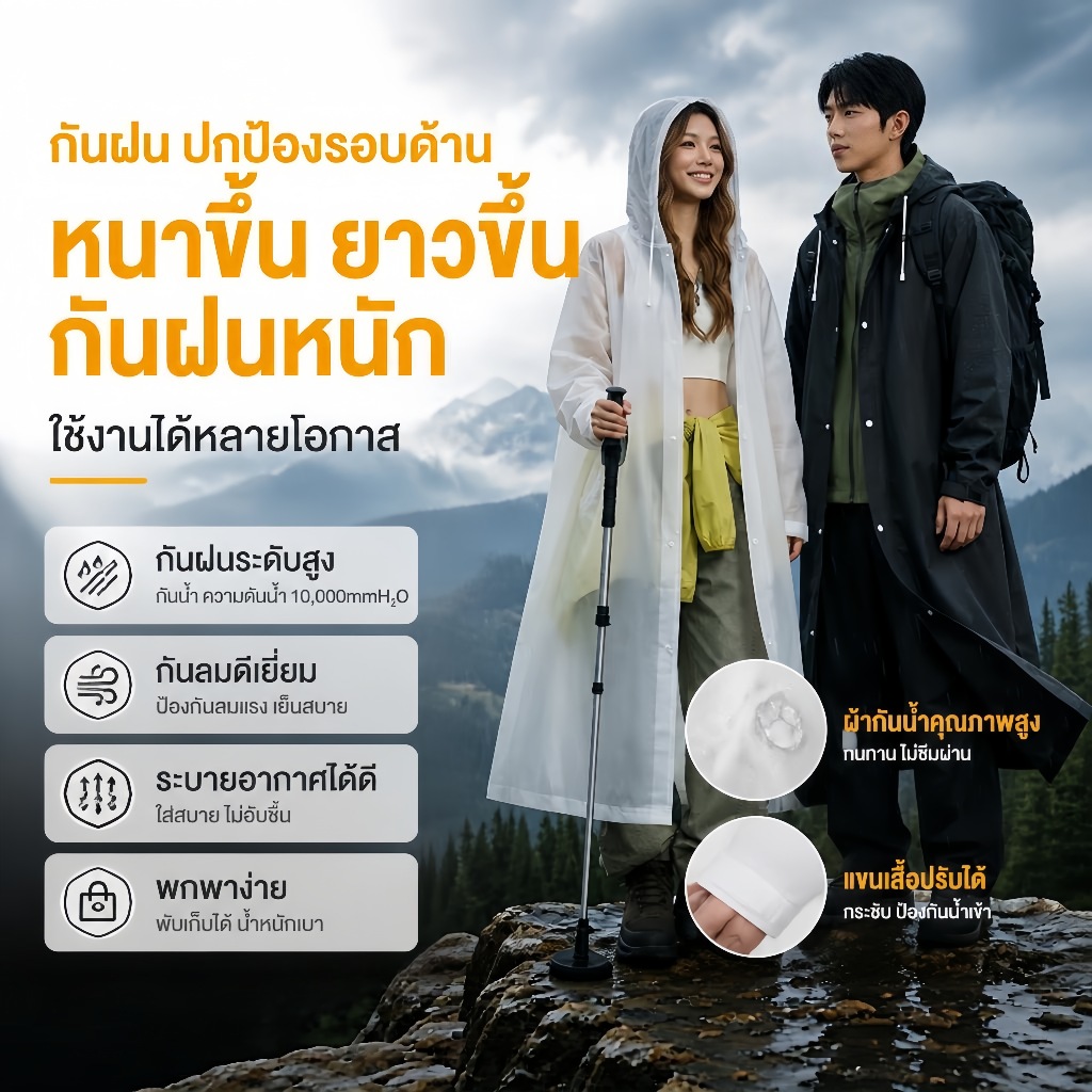 ☔ เสื้อกันฝน ผู้ใหญ่ EVA แบบหนา แฟชั่น มีฮู้ด คุณภาพสูง UNISEX สีสันสดใส เหนียวทนทาน ไม่ขาดง่าย