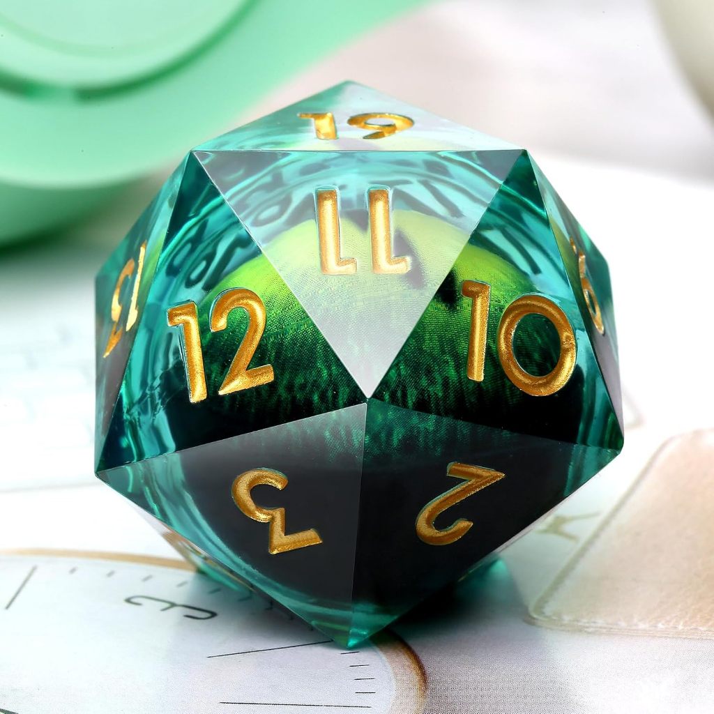 Dungeons และ Dragons DND ลูกเต๋า D20, Moving Eyeball Liquid Core ลูกเต๋าชุด D&D 33 มม.ขนาดใหญ่ D20 เ