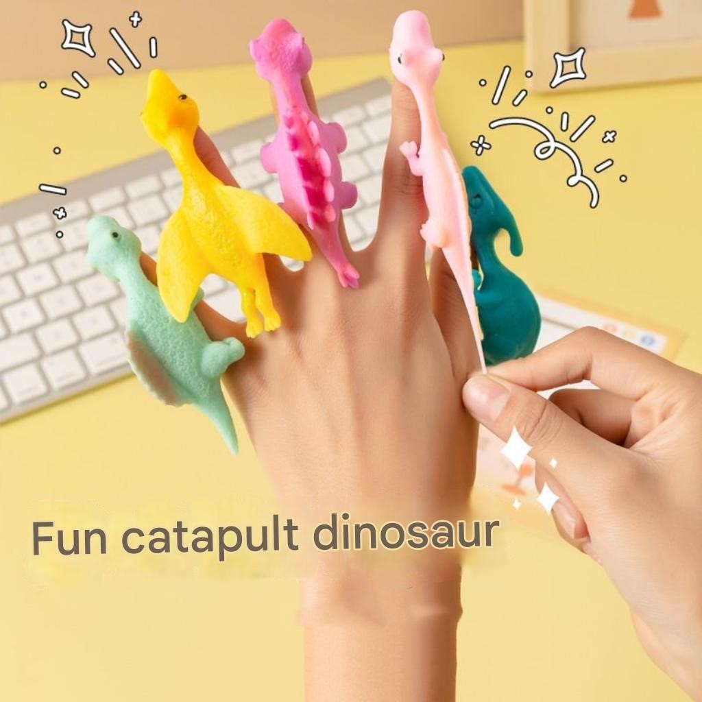 ของเล่นนิ้วไดโนเสาร์ หนังสติ๊กเปิดตัวยืดหยุ่นยืดนุ่มยางแปลกที่มีสีสันความเครียดบรรเทาบีบอัดสนุกยิงการ์ตูนสัตว์สร้างสรรค์มินิมังกรความช