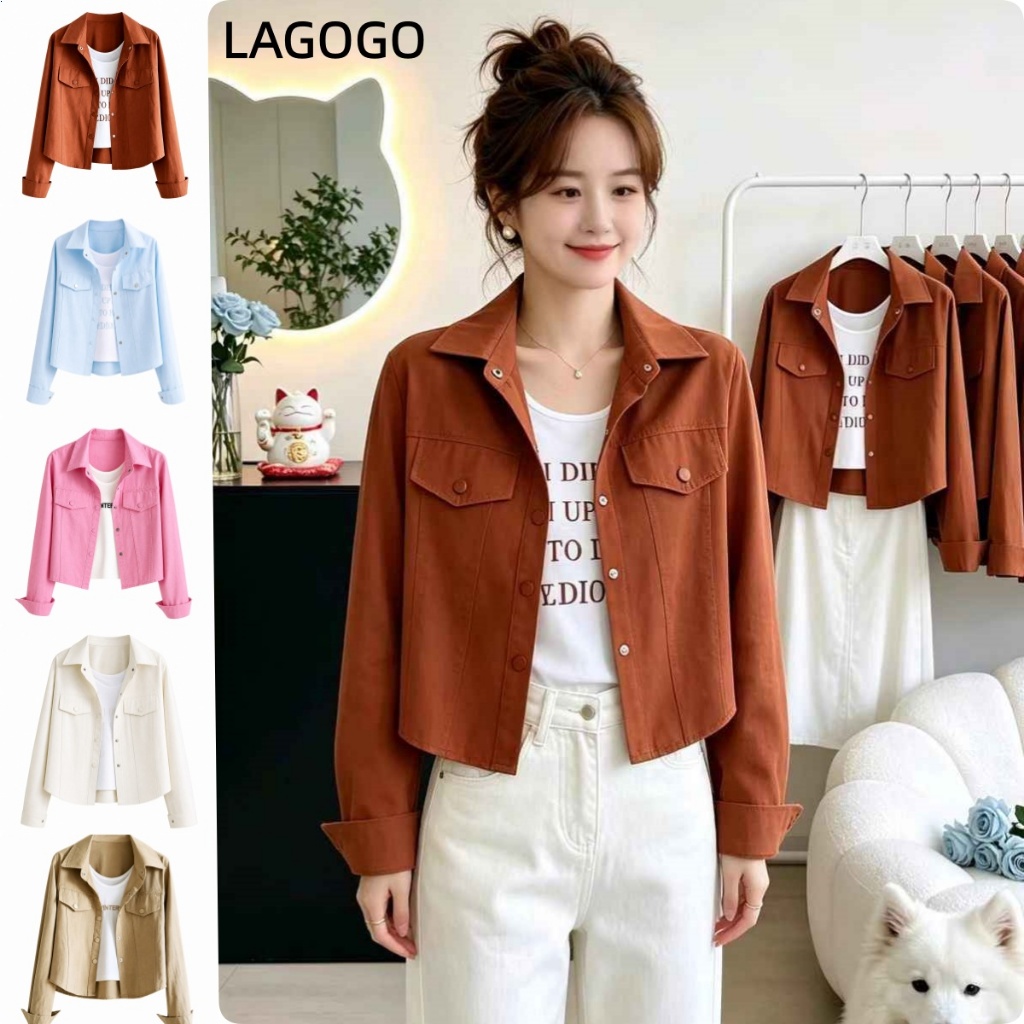 เสื้อเชิ้ตผู้หญิงลําลองทุกการแข่งขันสไตล์บางแขนยาวหลวมสไตล์สั้น