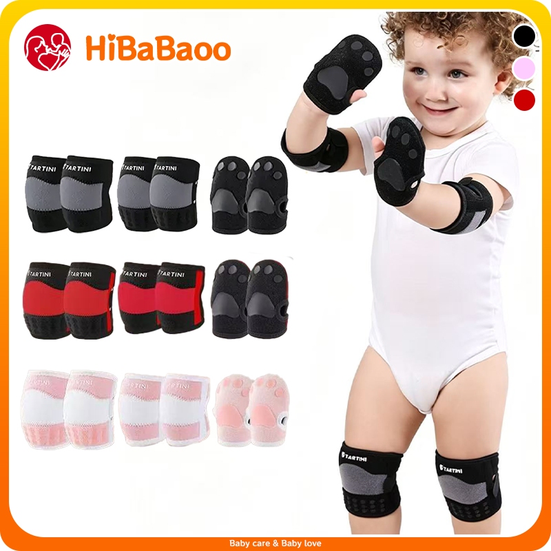 HiBaBaoo ปรับเด็กเข่า Pads Breathable Anti-Slip เด็กวัยหัดเดินข้อศอก Pads Anti-Collision Hand Guards สําหรับทารกป้องกัน