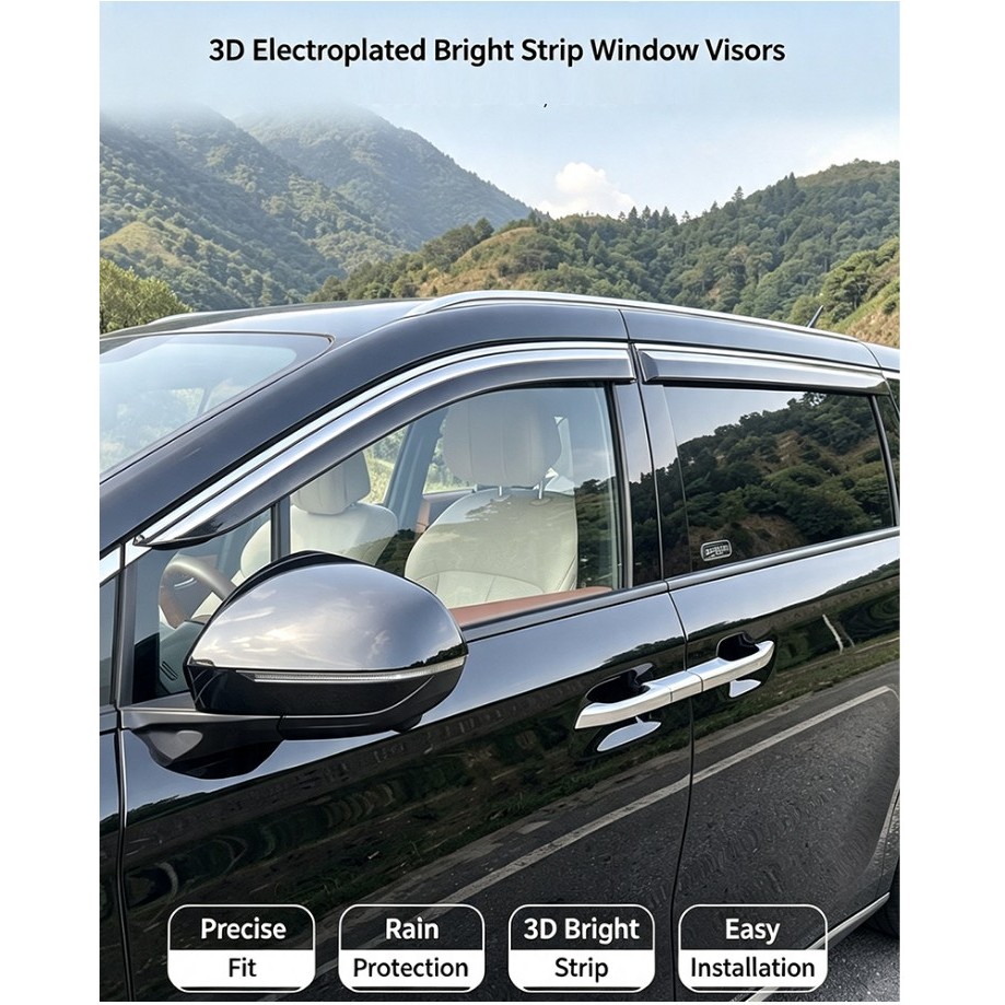 BYD eMAX 9 DM-i 2025-2026 Rain Visor Door window visor 3D Electroplated Bright Strip Rain Guards