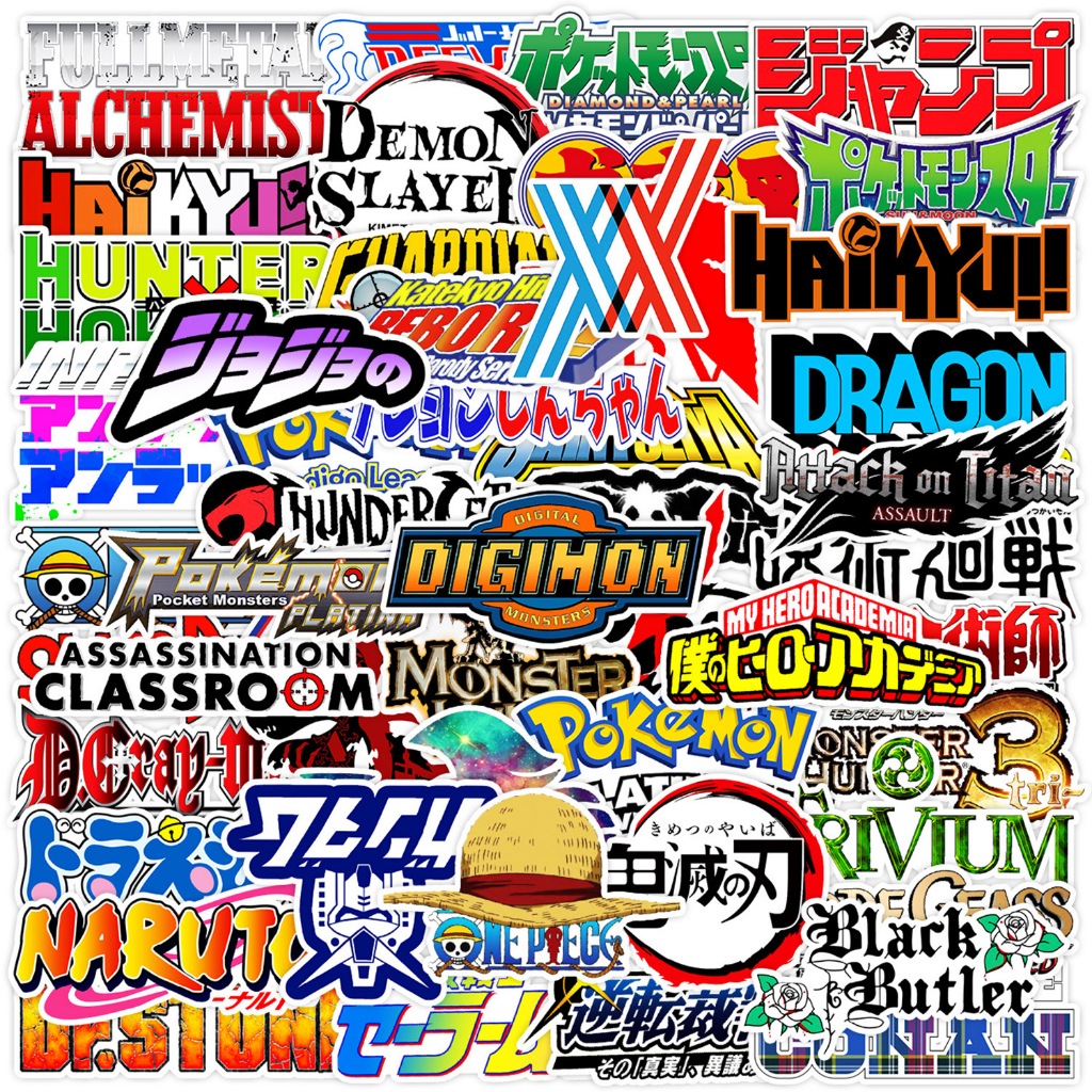 50 ชิ้นโลโก้การ์ตูนอะนิเมะสติ๊กเกอร์ PVC กันน้ํา