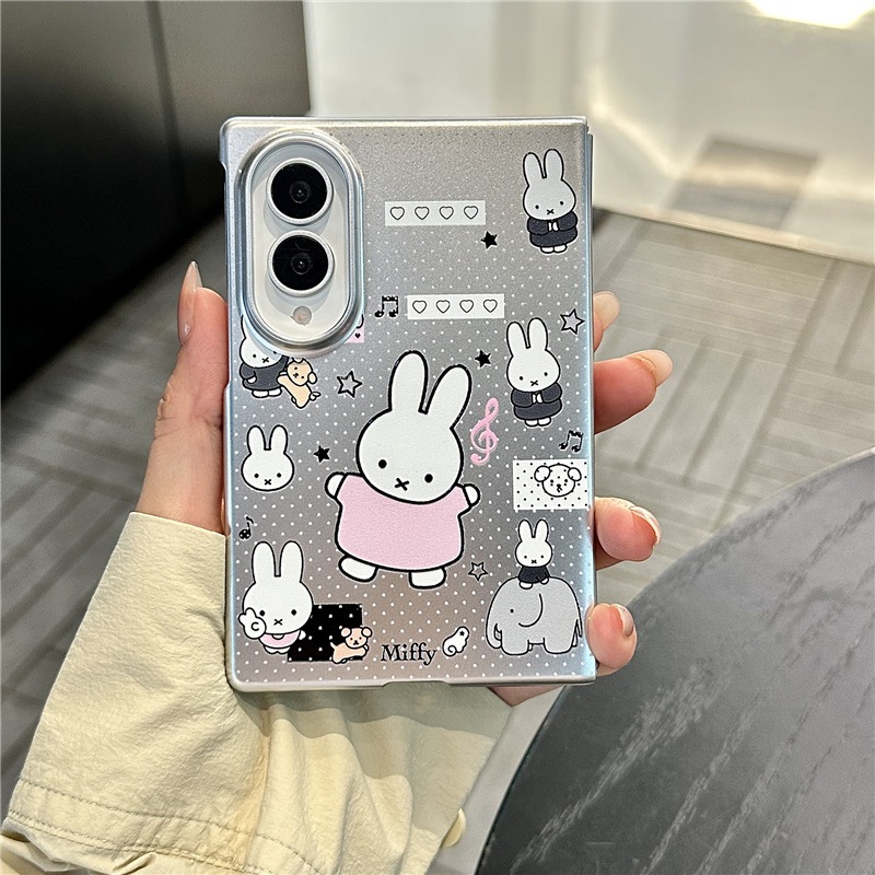 เหมาะสําหรับ Samsung Galaxy Z Fold 8 Ultra เคสแข็งพีซีชุบเงิน, เคสโทรศัพท์ Miffy Rabbit น่ารัก