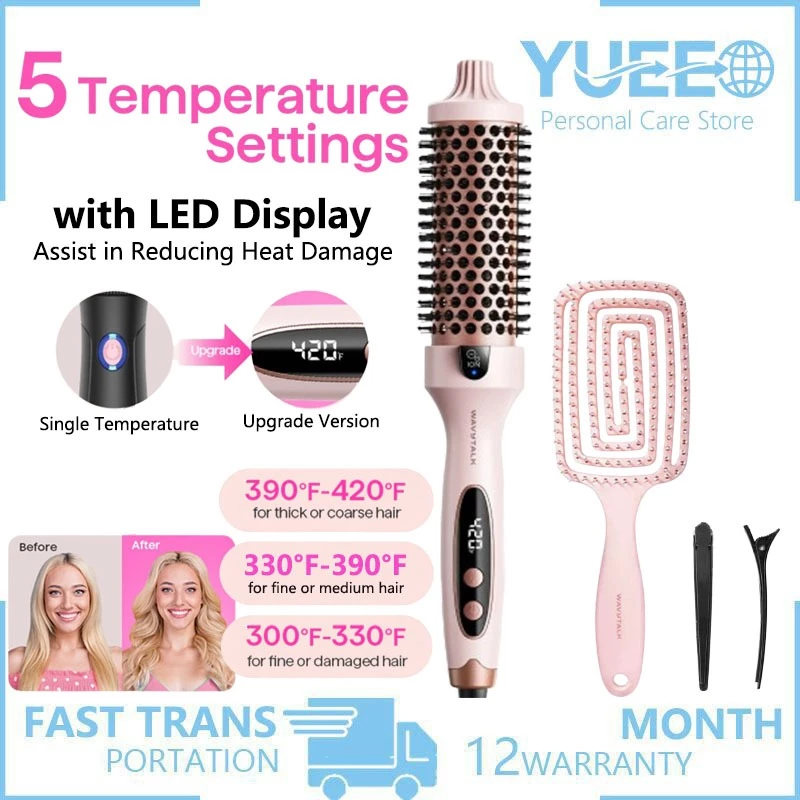 Wavytalk Thermal Brushes แปรงวงกลมร้อน 1.5 นิ้ว | เทคโนโลยีไอออนลบ[การตั้งค่าความร้อน 5 ระดับ] เครื่องม้วนผมแปรงร้อนแรงดันสากล