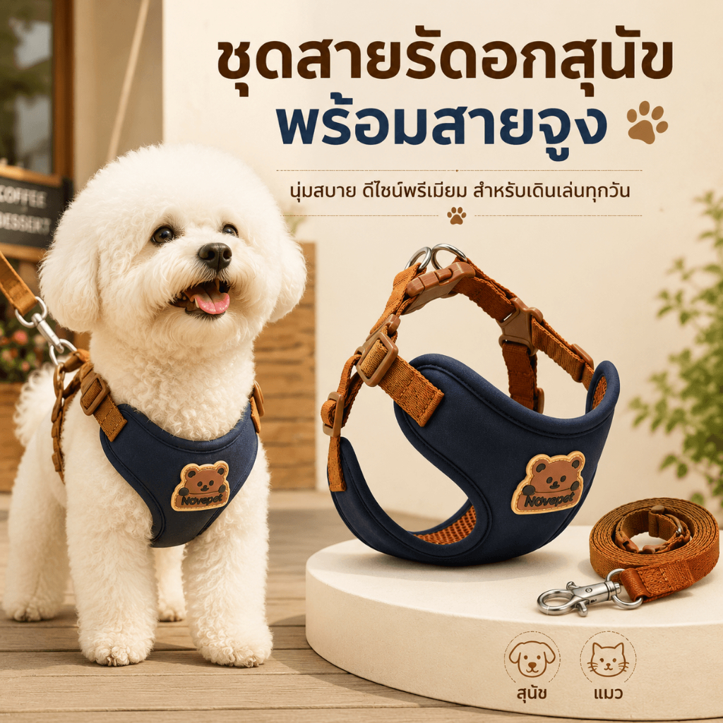 สายรัดอกหมา สายจูงสุนัข ชุดสายจูง กันดึง ไม่รัดคอ ปรับระดับได้ นุ่มสบาย สำหรับหมาเล็ก หมาพันธุ์กลาง Pet Harness