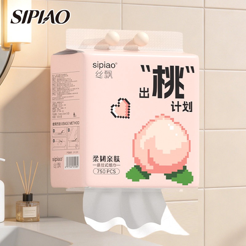 5 แพ็ค SIPIAO กระดาษเช็ดหน้าแบบแขวน – กระดาษทิชชู่ติดผนัง กระดาษชําระ 175*175 มม. ,หนา 5 ชั้น (1399-5)
