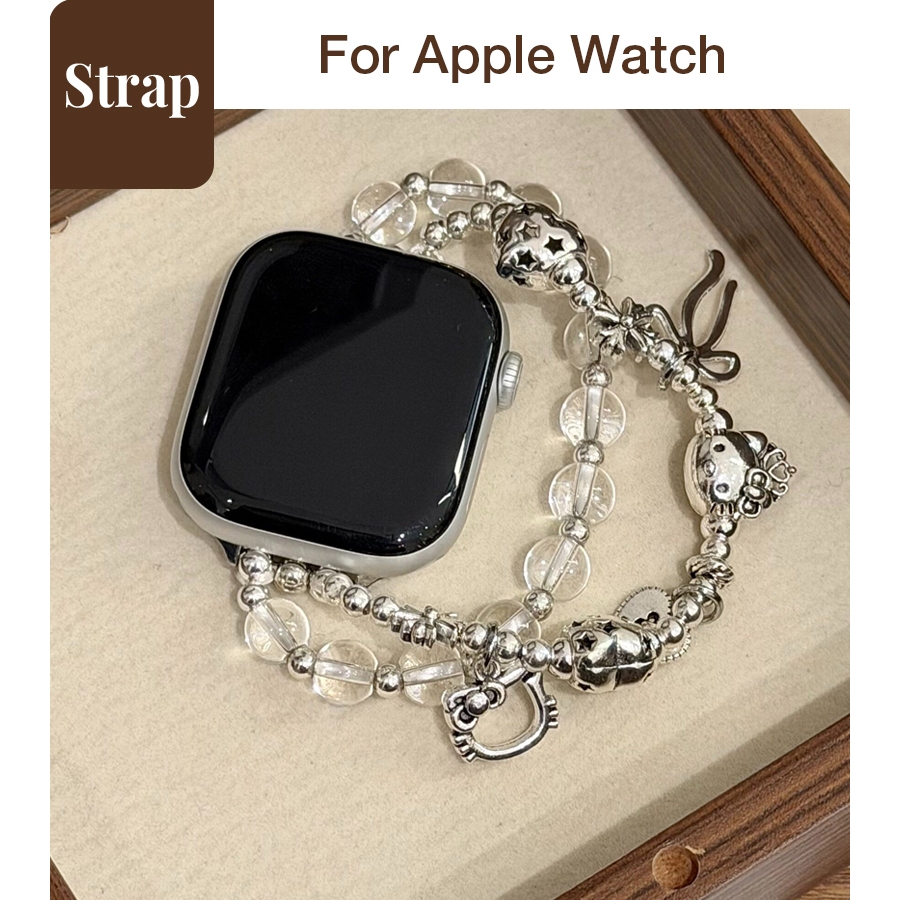 สุภาพสตรีสไตล์เกาหลีแมวล้างความรู้สึกสองแถวลูกปัดสายยางยืดเหมาะสําหรับ Apple Watch S11 SE3 Ultra3 S1