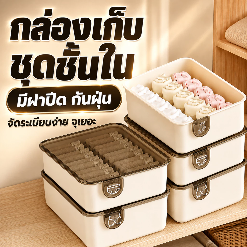 กล่องเก็บชุดชั้นใน แบบลิ้นชัก เก็บกางเกงใน ถุงเท้า บรา กันฝุ่น ซ้อนกันได้ จัดระเบียบตู้เสื้อผ้า