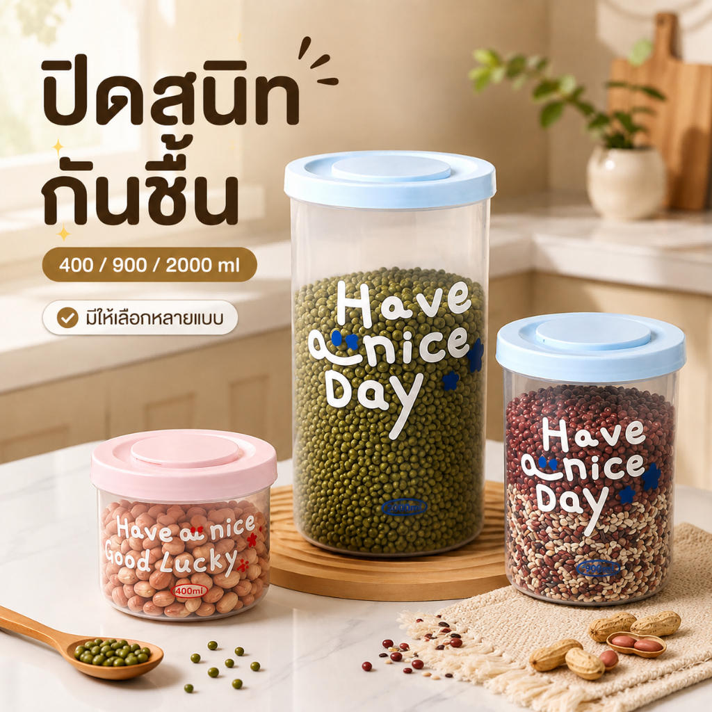 โหลเก็บอาหารแห้ง ฝาปิดแน่น กันฝุ่น กันชื้น มี 3 ขนาด สำหรับใ