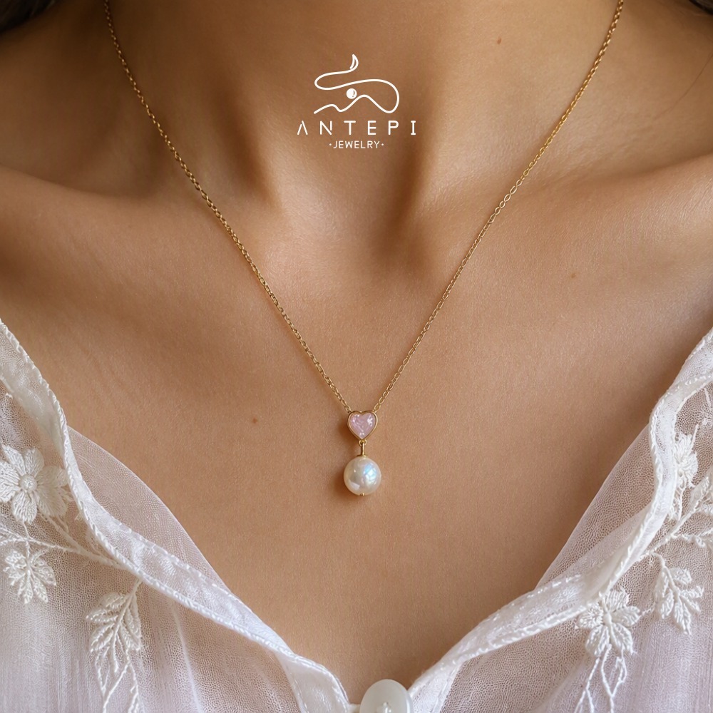 สร้อยคอชุบ 18k พร้อมจี้มุกหัวใจรัก · สร้อยคอมุกวินเทจฝรั่งเศส · สร้อยคอไม่ซีดจางกันน้ําสําหรับผู้หญิง