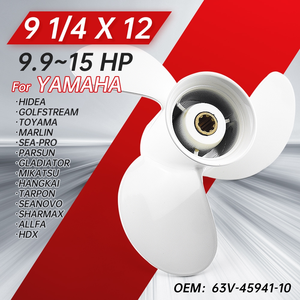 9 1/4x12-J ใบพัดนอกสําหรับ Yamaha 9.9-20HP F9.9 F15 F20 T8 T9.9, 8 Spline 3 ใบมีด RH อลูมิเนียม, OEM