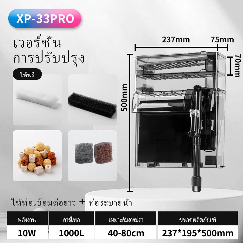 JENECA XP-36 Pro / XP-33 Pro เครื่องแขวนนอก กรองแรง เงียบ ระบบกรองหลายชั้น น้ำใสเร็ว มีพื้นที่ใส่วัส