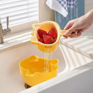 [M&E] Double Layer เกรดอาหารผัก Drainer ตะกร้าสําหรับผลไม้ซักผ้าอ่างล้างจาน Organizer และ Storage Solution [ใหม่]