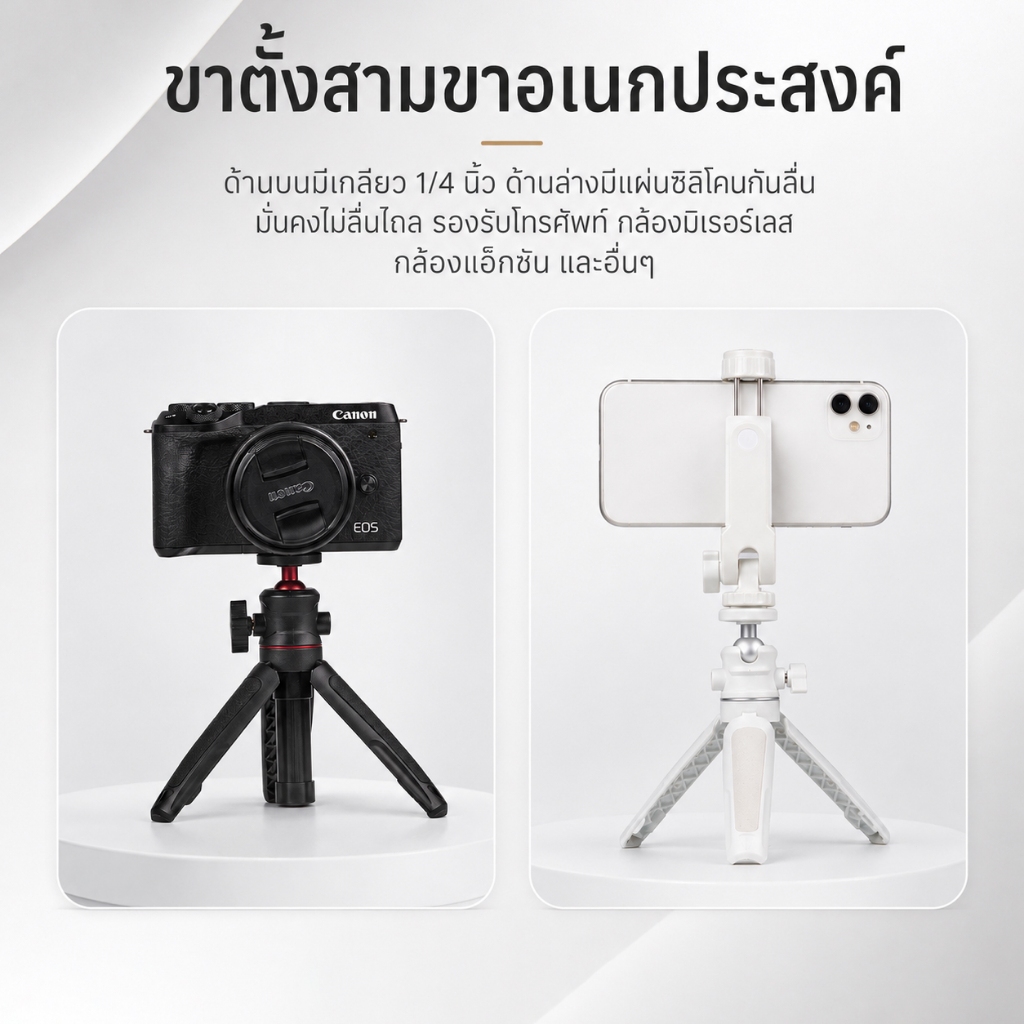LINIM ขาตั้งกล้องมินิพกพาพร้อมที่จับมือถือถอดแยกได้ ขาตั้งสามขาแบบตั้งโต๊ะด้ามจับเซลฟี่ยืดหด หัวบอล3