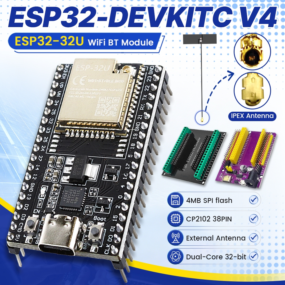 ESP32-DevKitC บอร์ดพัฒนา 2.4G ขยายเสาอากาศพอร์ต USB Micro Type-C 38PIN ESP32 CP2102 ESP32-32U Wifi โ