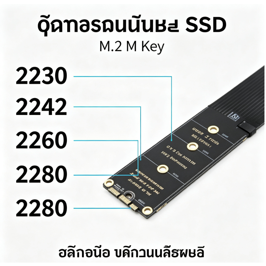 สายต่อ M.2 NVMe SSD (PCIe 4.0) Riser Card ตัวแปลง M Key รองรับขนาด 2230/2242/2260/2280 ความเร็วสูง เสถียร ไม่drop