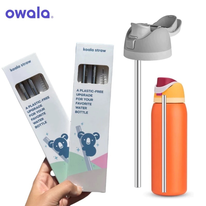 304 สแตนเลสสตีลหลอดเปลี่ยนสําหรับ Owala FreeSip 24oz/32oz Tumbler, 2 ชิ้นนํากลับมาใช้ใหม่ Sip หลอดแป