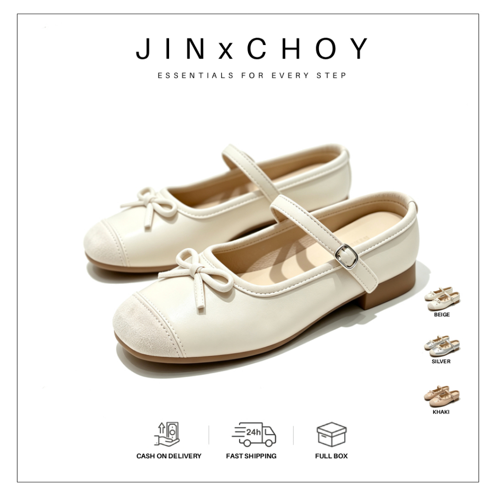 JINxCHOY สไตล์เกาหลีรอบนิ้วเท้าแบนหัวเข็มขัดสายรัดด้านในเพิ่มความสูงรองเท้าแตะ ปู่ โบว์กลางปากน้ําหนักเบาลื่นบนสุภาพสตรีทุกวันน้ําหนักเบาพร็อพหรูหราแฟชั่นกันลื
