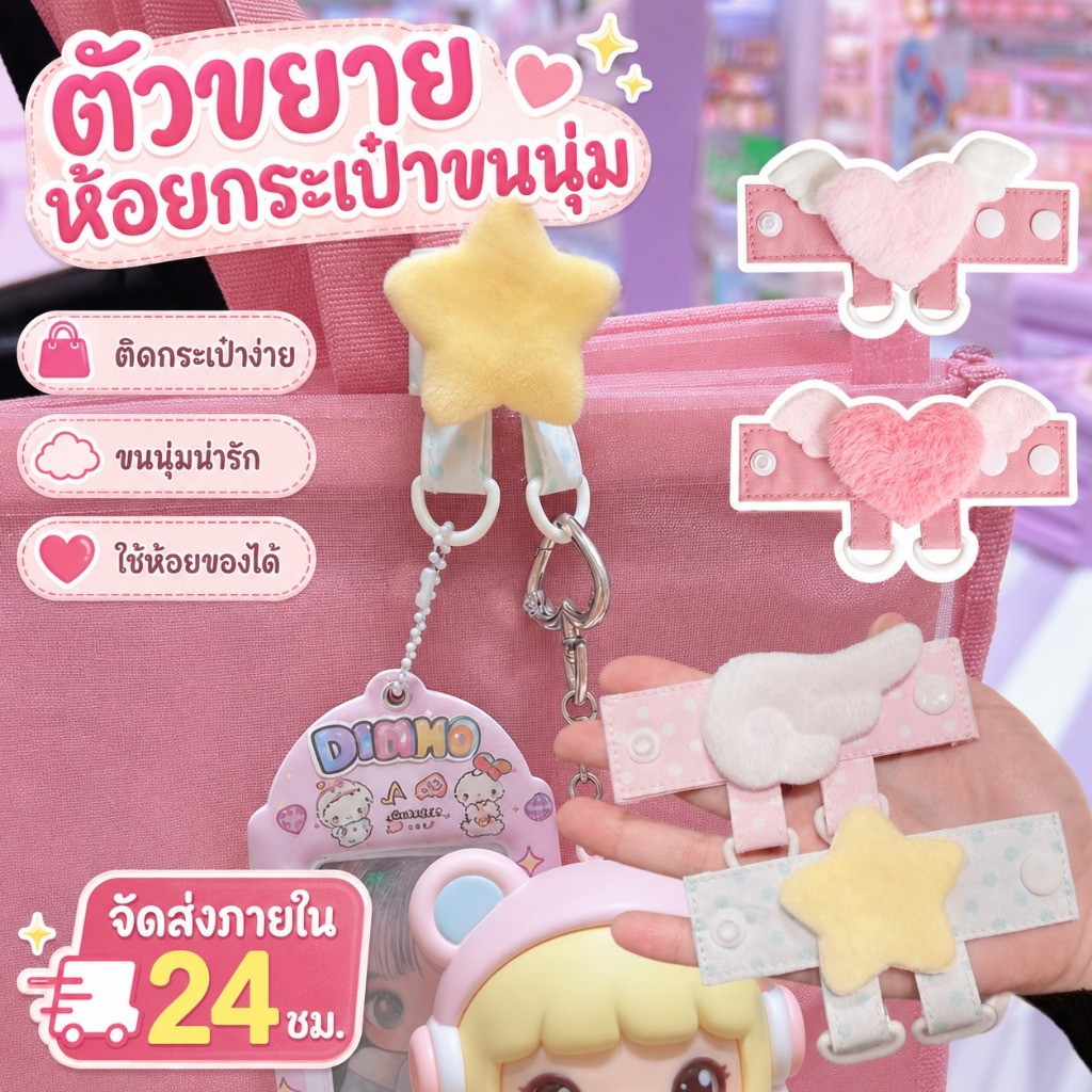 🌸ส่งสินค้าใน 24 ชั่วโมง🌸กระเป๋าสะพายไหล่ขยายหัวเข็มขัดตุ๊กตาตกแต่งการ์ตูนน่ารัก อิน