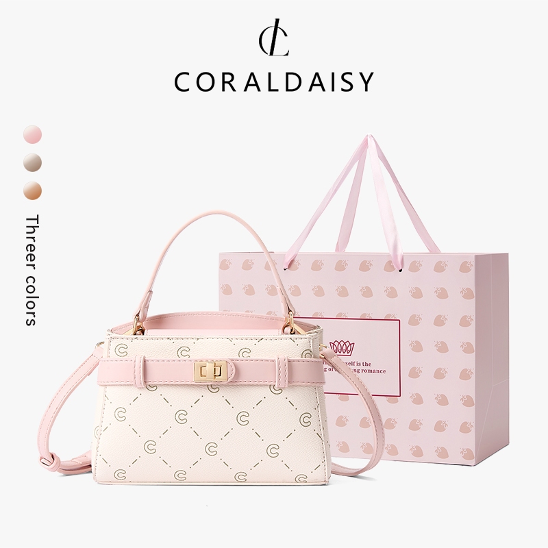 CORALDISY สำหรับผู้หญิง หรูหรา ตัวล็อคแบบกด กระเป๋าสะพายข้างสายยาว รุ่นใหม่ปี 2026 กระเป๋าถือพิมพ์ลาย