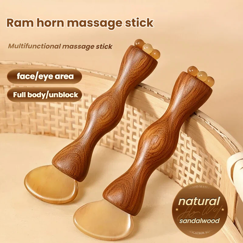 ที่ขูดนวดหน้าเขาแกะธรรมชาติ Lotus Seed Pod Eye Wand, Fascia Release Gua Sha Gadget สําหรับยกกระชับและต่อต้านวัย