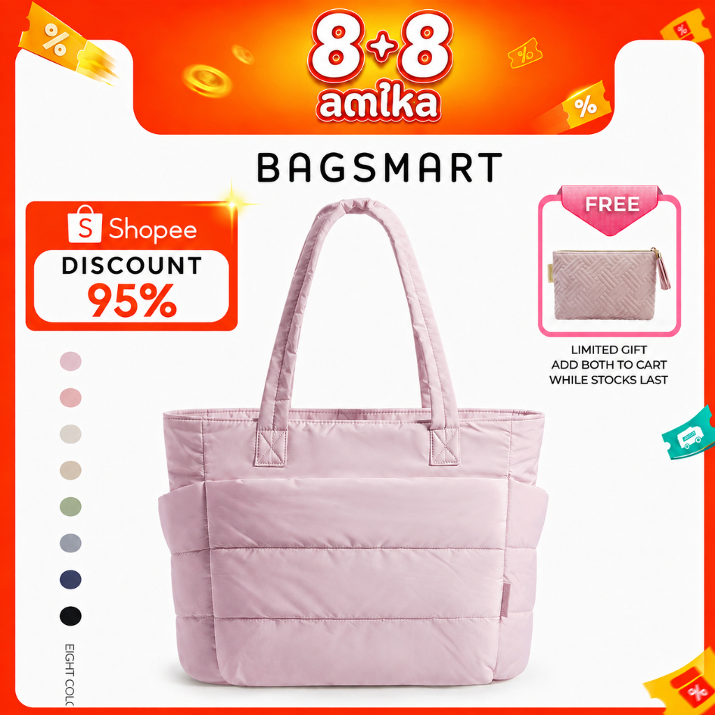 BAGSMART Tote Bag กระเป๋าสะพายผู้หญิง ขนาดใหญ่ มีช่องใส่โน้ต