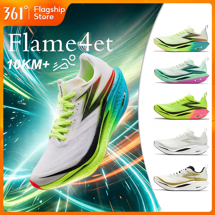 【361 Degrees】Flame 4 ET | รองเท้าวิ่งแผ่นคาร์บอนไฟเบอร์ สำหรับผู้ชายและผู้หญิง - รองเท้ากีฬาสำหรับมืออาชีพและรองเท้าฝึกซ้อมความเร็ว 672612223