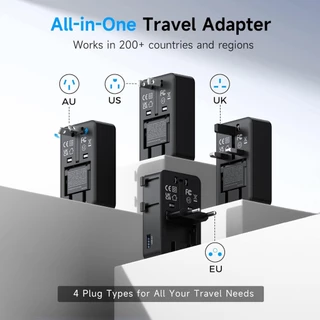 MOJUE C706 หัวแปลงปลั๊กต่างประเทศ 45W Travel Adapter มาพร้อม ช่อง USB-C และ USB-Aหัวแปลงปลั๊กต่างประเทศ 200 ประเทศ