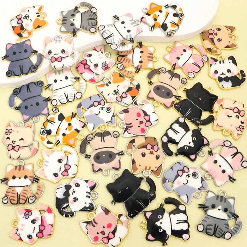 10ชิ้น น่ารัก นั่งและโบว์ผูกแมวหยดน้ํามันโลหะผสมเสน่ห์,น่ารักสัตว์เลี้ยงลูกแมวจี้สําหรับเครื่องประดับ ทําเอง,ป้ายประตู,แมวคอ,กรงตกแต่ง-คนรักแมวต้องมี เหมียว ครอบครัวอุป