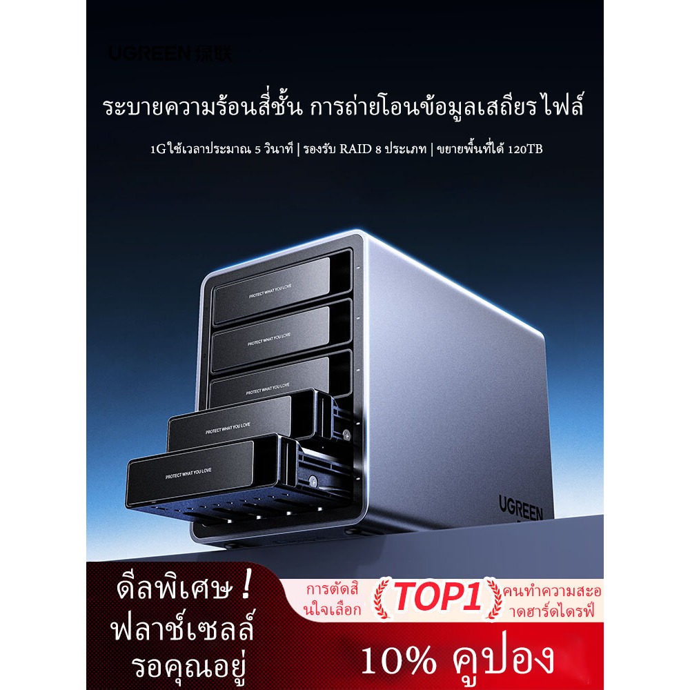 {ตู้ฮาร์ดดิสก์}UGREEN HDD Array Enclosure External Box 3.5 นิ้ว SATA Disk Multi-Bay RAID Mobile Storage