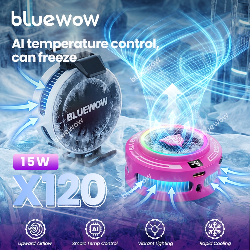 Anti ความร้อนมือBlueWow X120 โทรศัพท์ Cooler 15W Magnetic Gaming Cooler Upward Airflow ออกแบบ RGB พัดลมระบายความร้อนสําหรับ iPhone Android PUBG MLBB