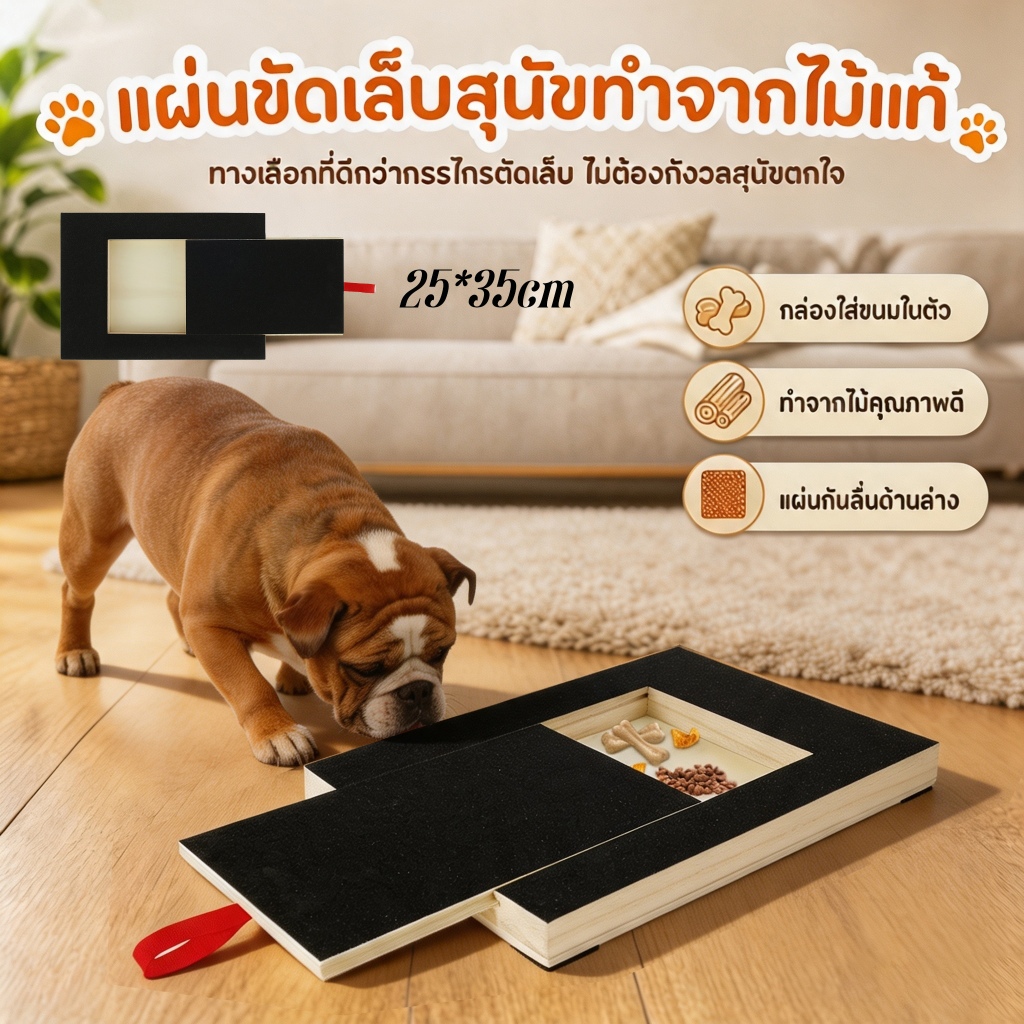 สุนัขเล็บรอยขีดข่วนแผ่นไม้สุนัขเล็บไฟล์คณะกรรมการที่มีในตัวขนมขบเคี้ยวกล่องกระดาษทรายลูกสุนัขเล็บบดแผ่น กระดานขัดไม้แท้ มีกล่องซ่อนขนมในตัว กันลื่นฐานล่าง ลดความวิตกกังวลเวลาตัด เหมาะขนาดเล็ก-กลาง อุปกรณ์ดูแลสัตว์เลี้ยง