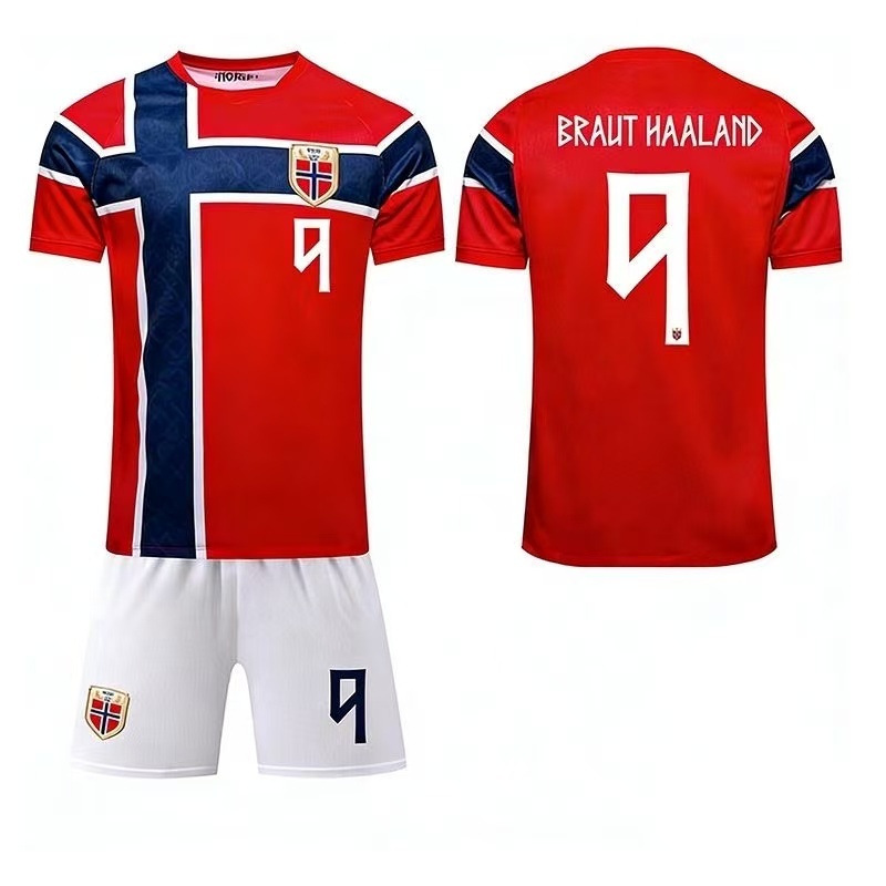2026 เสื้อแข่งฟุตบอลโลกนอร์เวย์ หมายเลข 9 Haaland jersey ชุดฝึกแข่งขันสําหรับเด็กชุดฟุตบอล 2 ชิ้น